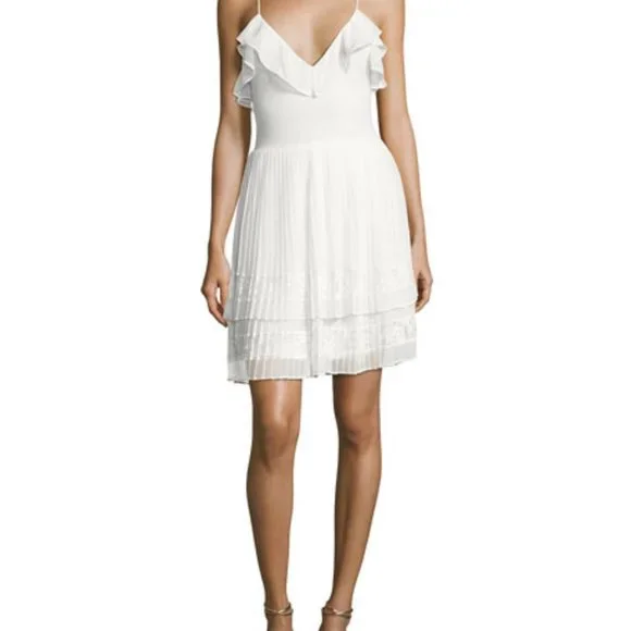 French Connection Adanna Pleat Lace Jersey Dress, White, 8 Women's